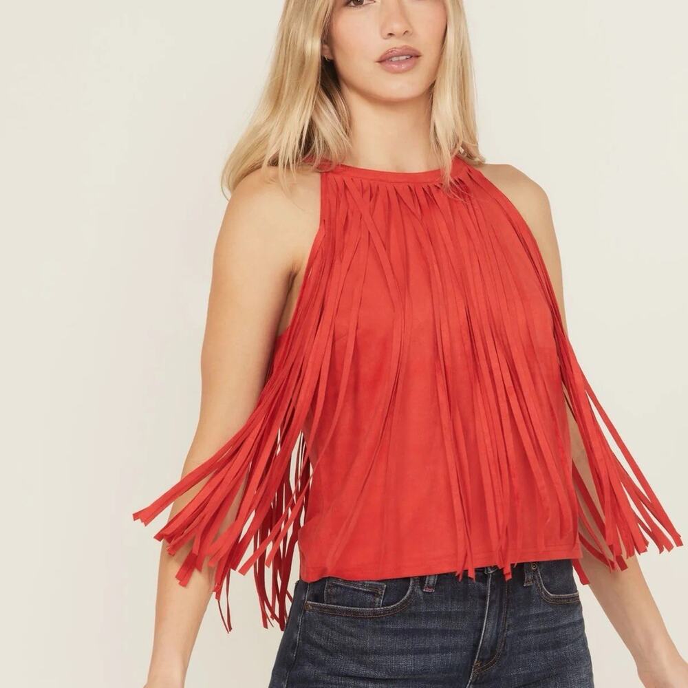 IDYLLWIND XL Fringe Faux Suede Tank Top Western Boho Country Festival Cowgirl